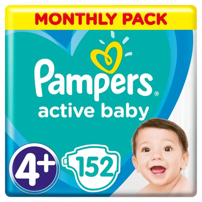 PAMPERS ACTIVE BABY 152 PIELUCHY ROZMIAR 4+  MAXI, 10-15 KG PAMPERS ACTIVE BABY 152 PIELUCHY ROZMIAR 4+  MAXI, 10-15 KG