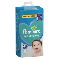 PIELUSZKI PAMPERS ACTIVE BABY ROZMIAR 4+ MAXI PLUS 10-15 KG, 120 SZT.