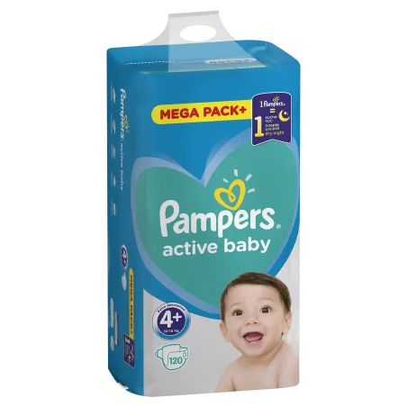 PIELUSZKI PAMPERS ACTIVE BABY ROZMIAR 4+ MAXI PLUS 10-15 KG, 120 SZT.