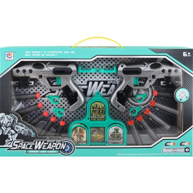 PISTOLET NA STRZAŁKI 2 SZT. Z TARCZĄ I AKCESORIAMI MEGA CREATIVE 6+