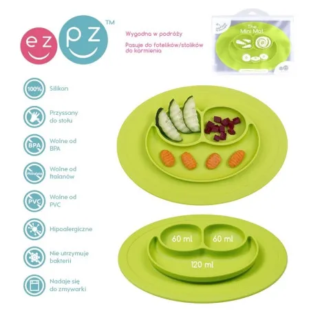 Silikonowy Talerzyk Z Podkładką 2W1 Zielony Mini Mat