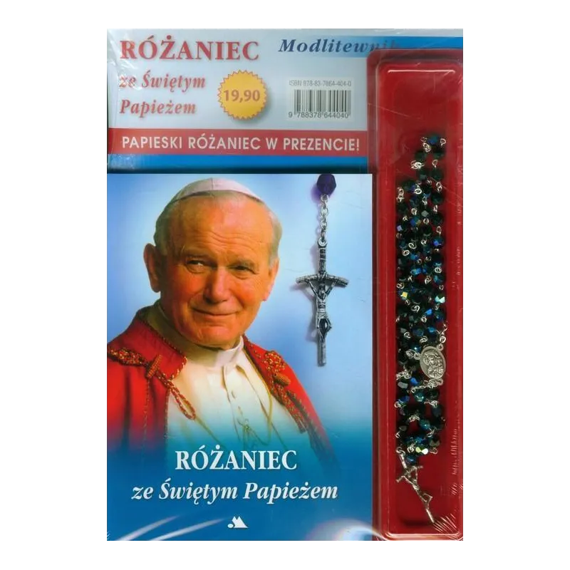 Różaniec ze Świętym Papieżem  Modlitewnik z różańcem w kolorze Czerwonym w prezencie bł. Jan Paweł II