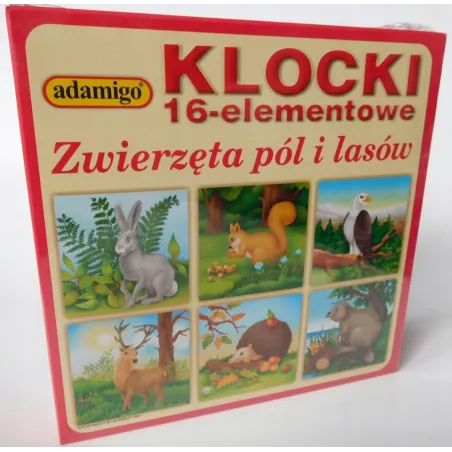 KLOCKI OBRAZKOWE ZWIERZĘTA PÓL I LASÓW 16 ELEMENTÓW ADAMIGO 4+