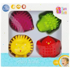 BAM BAM ZWIERZĄTKA SENSORYCZNE 4 SZTUKI - MIĘKKIE ZWIERZĄTKA ROZWOJOWE DLA NIEMOWLĄT 6M+
