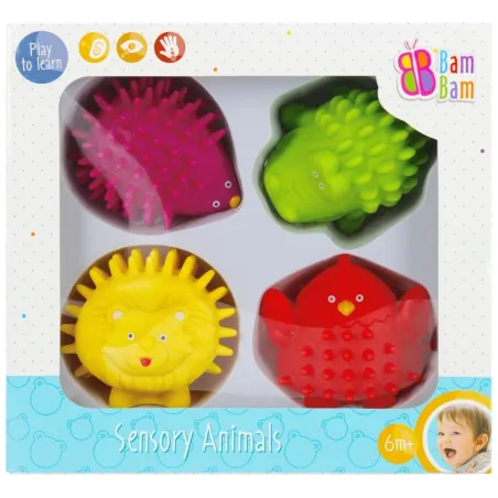BAM BAM ZWIERZĄTKA SENSORYCZNE 4 SZTUKI - MIĘKKIE ZWIERZĄTKA ROZWOJOWE DLA NIEMOWLĄT 6M+