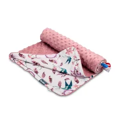 KOCYK MINKY SENSILLO RETRO RÓŻ PTAKI 75X100 CM