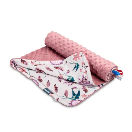 Kocyk Minky Sensillo Retro Róż Ptaki 75X100 Cm