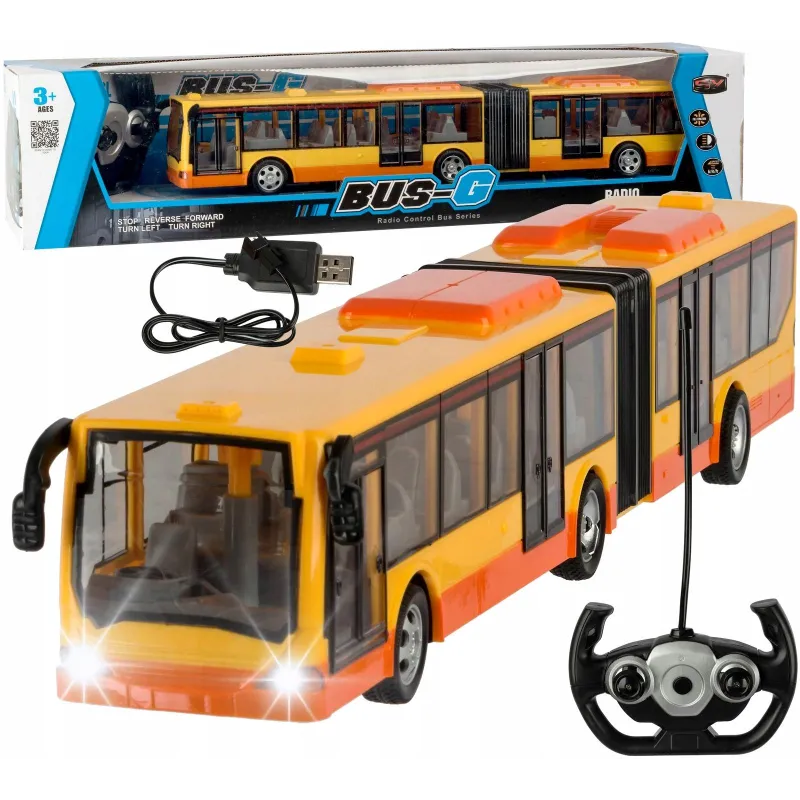 MIEJSKI AUTOBUS PRZEGUBOWY ZDALNIE STEROWANY 44CM RC LED 3+ MIEJSKI AUTOBUS PRZEGUBOWY ZDALNIE STEROWANY 44CM RC LED 3+