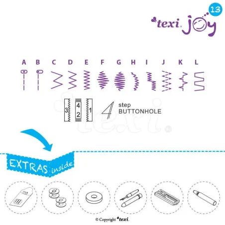 Domowa Maszyna Do Szycia Texi Joy 13 Purple Zestaw + Akcesoria 13 Ściegów