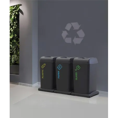 Kosz Do Segregacji 3X40L Czarny Na Kółkach