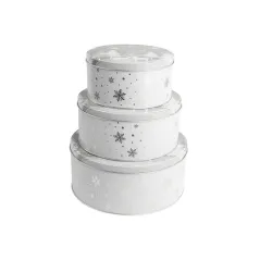 PUSZKI METALOWE OKRĄGŁE ZESTAW 3 SZTUK DEKOR SREBRNE CHOINKI ALTOM DESIGN