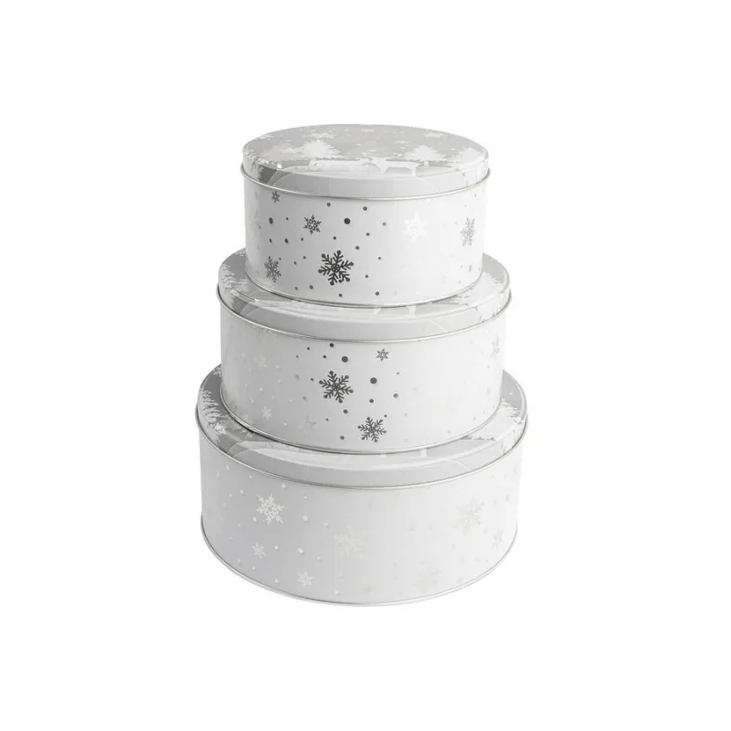 PUSZKI METALOWE OKRĄGŁE ZESTAW 3 SZTUK DEKOR SREBRNE CHOINKI ALTOM DESIGN