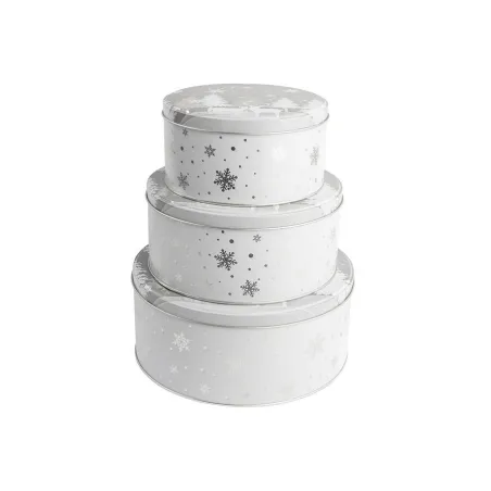 PUSZKI METALOWE OKRĄGŁE ZESTAW 3 SZTUK DEKOR SREBRNE CHOINKI ALTOM DESIGN