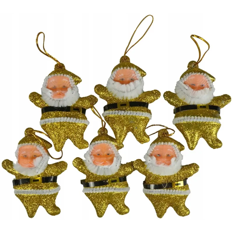 ZAWIESZKI NA CHOINKĘ MIKOŁAJE ZŁOTE BROKATOWE 6 SZT. ARPEX