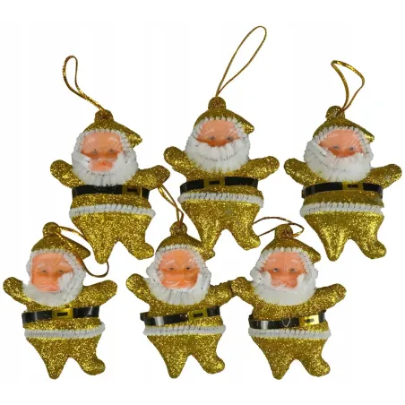 Zawieszki Na Choinkę Mikołaje Złote Brokatowe 6 Szt. Arpex