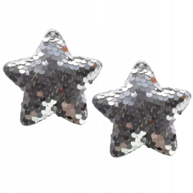 OZDOBY CHOINKOWE CEKINOWE GWIAZDKI SREBRNE 2 SZTUKI