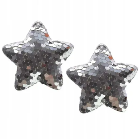 OZDOBY CHOINKOWE CEKINOWE GWIAZDKI SREBRNE 2 SZTUKI