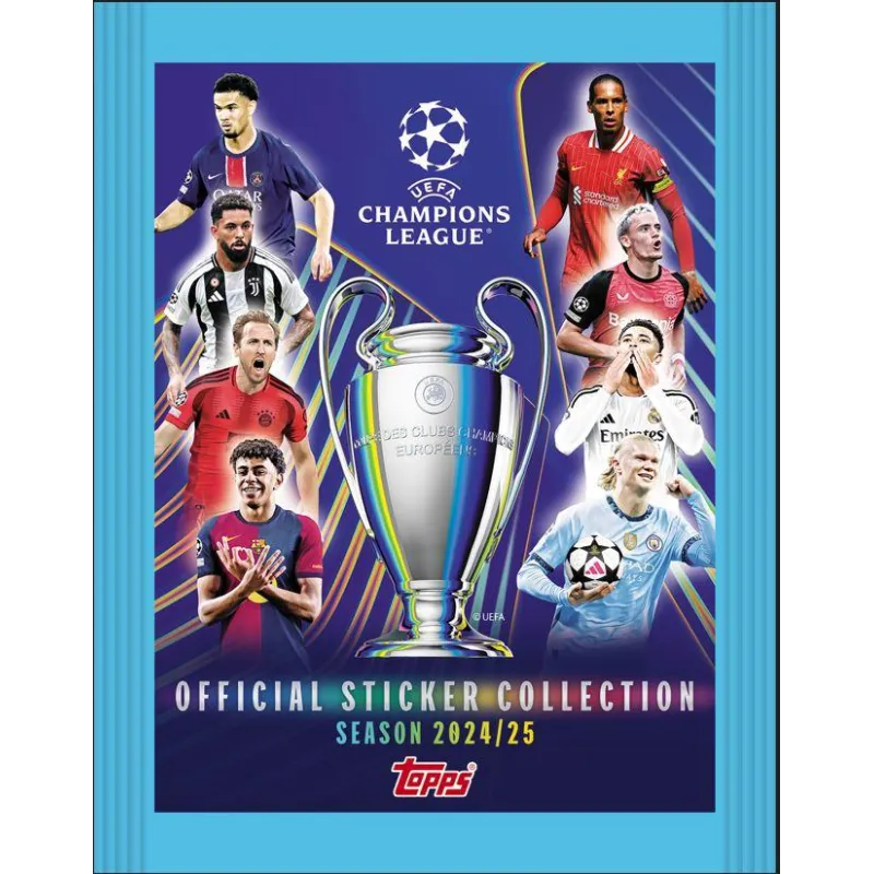 TOPPS UEFA LIGA MISTRZÓW 2024/25 SASZETKA KOLEKCJONERSKA Z 6 NAKLEJKAMI (W TYM 2 BŁYSZCZĄCE)