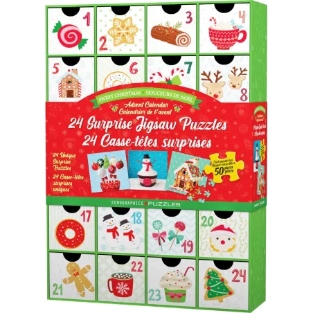 KALENDARZ ADWENTOWY SWEET CHRISTMAS PUZZLE 1200 ELEMENTÓW– 24 PO 50 ELEMENTÓW