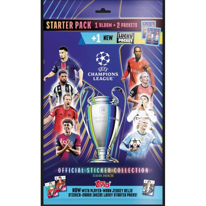 TOPPS UEFA CHAMPIONS LEAGUE ZESTAW STARTOWY Z NAKLEJKAMI 20025 ALBUM + 3 SASZETKI