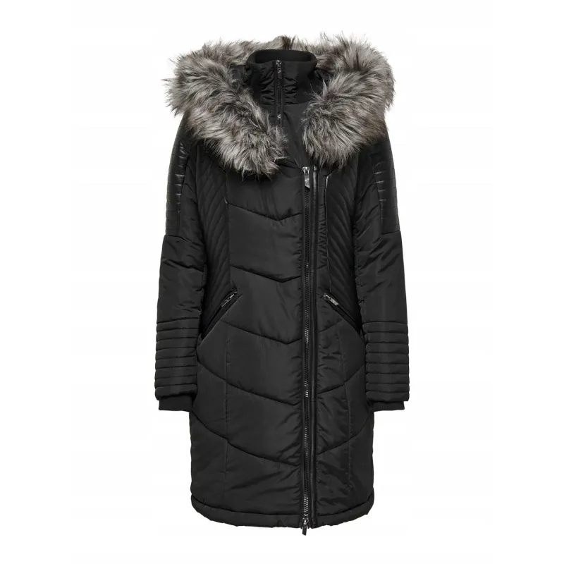 PŁASZCZ DAMSKI ONLNEWLINETTE FUR HOOD COAT OTW CZARNY ROZMIAR M ONLY