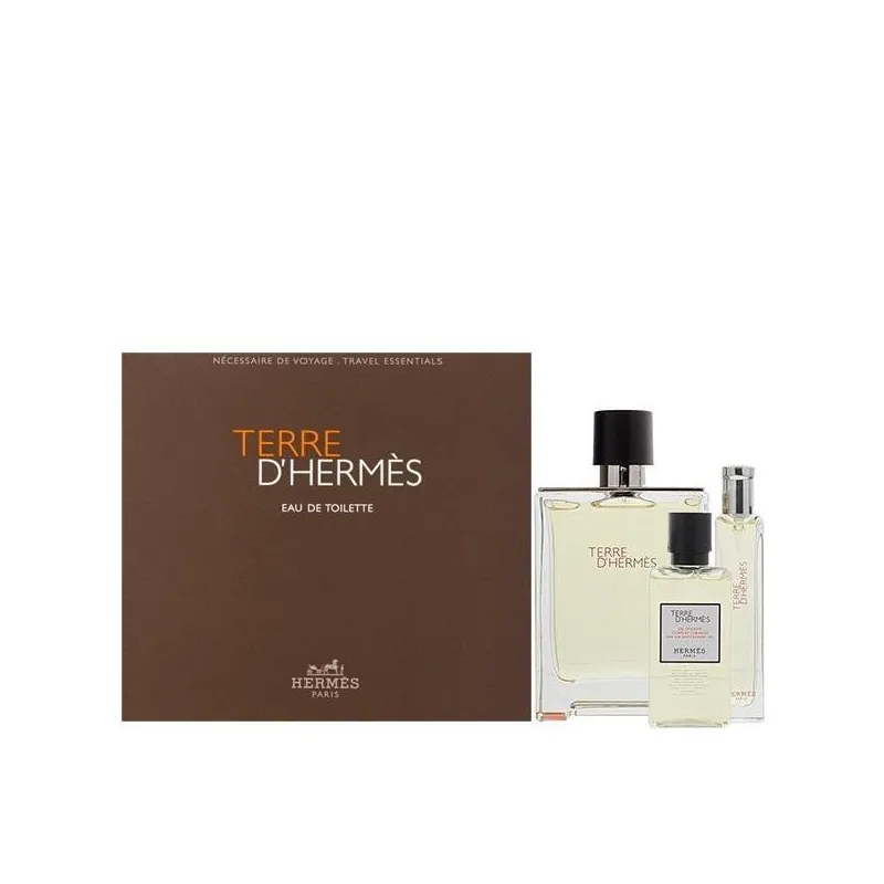 HERMES TERRE D'HERMES ZESTAW WODA TOALETOWA SPRAY 100ML + WODA TOALETOWA SPRAY 15ML + ŻEL POD PRYSZNIC 40ML
