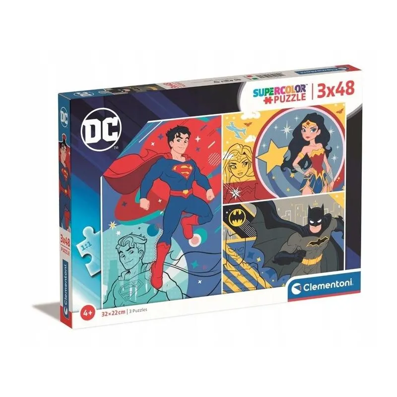 PUZZLE DC COMICS SUPERBOHATEROWIE 144 ELEMENTY ZESTAW 3 UKŁADANEK DLA DZIECI CLEMENTONI 4+