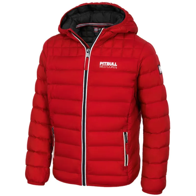 KURTKA DZIECIĘCA PIKOWANA Z KAPTUREM PITBULL CZERWONA ROZMIAR 152