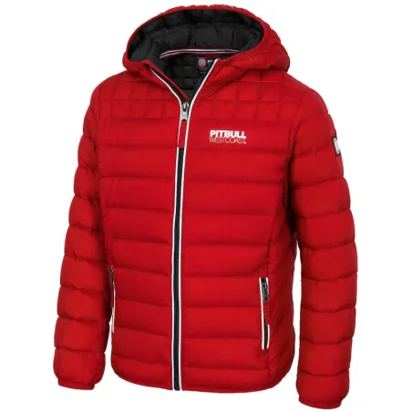 KURTKA DZIECIĘCA PIKOWANA Z KAPTUREM PITBULL CZERWONA ROZMIAR 152