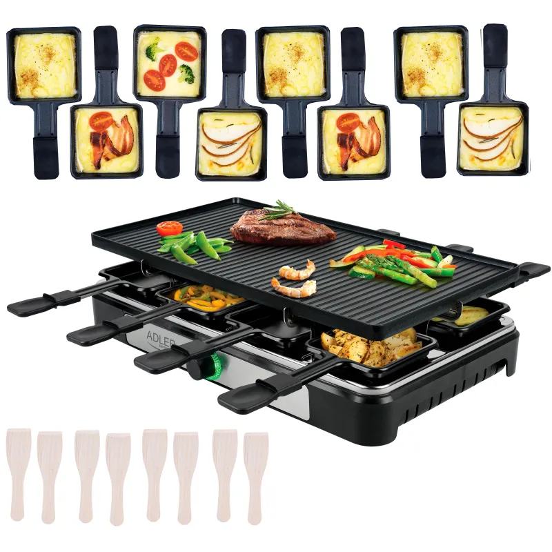 GRILL RACLETTE ADLER AD 6616 ELEKTRYCZNY 1400W 8 PATELENEK