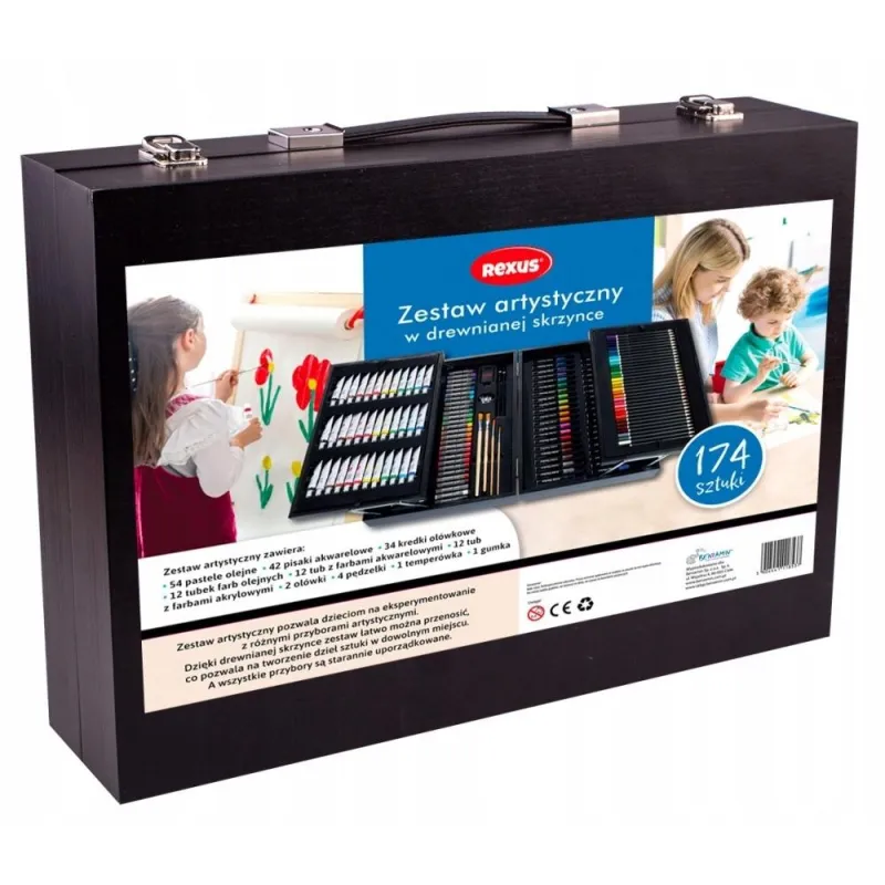 ZESTAW ARTYSTYCZNY 174 ELEMENTY W DREWNIANEJ WALIZCE BENIAMIN 3+