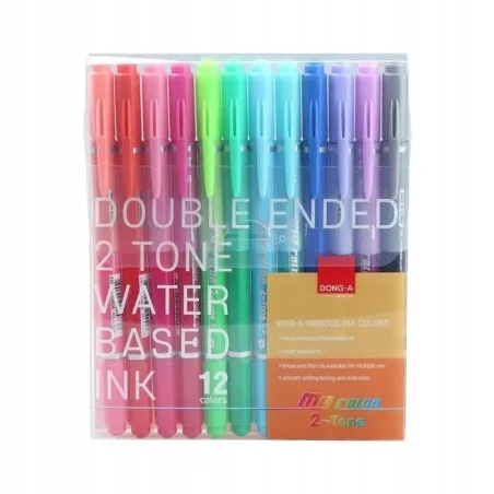 Pisaki Dwustronne Z Pędzelkiem 12 Kolorów Dong-A My Color