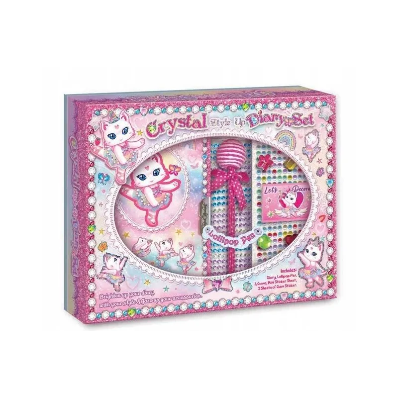 PAMIĘTNIK Z AKCESORIAMI DO DEKOROWANIA Z KRYSZTAŁKAMI KOTKA ZESTAW KREATYWNY DLA DZIECI 6+