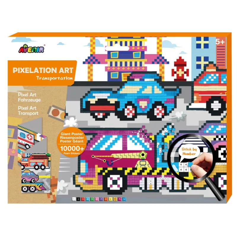 MOZAIKA KOLOROWE PIKSELE TRANSPORT ZESTAW KREATYWNY DLA DZIECI RUSSELL 5+
