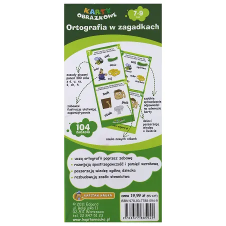 Kapitan Nauka. Karty Obrazkowe. Ortografia W Zagadkach 7-9 Lat