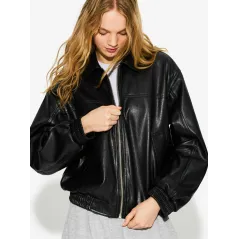 BERSHKA RAMONESKA KURTKA ZE SKÓRY EKOLOGICZNEJ CZARNA XS