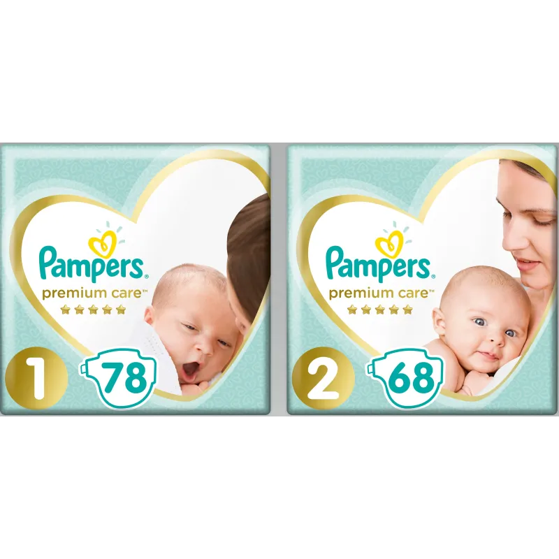 PIELUSZKI PAMPERS NEWBORN PREMIUM CARE ROZMIAR 1+2 146 SZT - Procter & Gamble