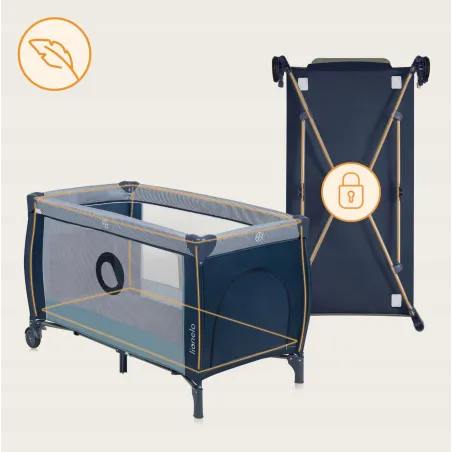 Łóżeczko Turystyczne Kojec Z Przewijakiem I Moskitierą Lionelo Sven Plus Blue Navy