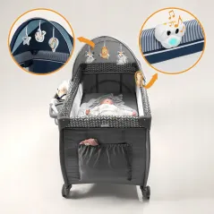 ŁÓŻECZKO TURYSTYCZNE KOJEC Z PRZEWIJAKIEM I MOSKITIERĄ LIONELO SVEN PLUS BLUE NAVY