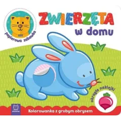 ZWIERZĘTA W DOMU KOLOROWANKA Z GRUBYM OBRYSEM OKRĄGŁE NAKLEJKI PAPIEROWA ZADANIA 