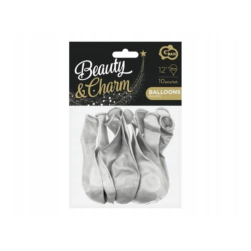 BALONY METALIKI SREBRNE 10 SZTUK DEKORACYJNE NA PRZYJĘCIA