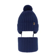 ZIMOWY KOMPLET CZAPKA I KOMIN AGBO DLA CHŁOPCA Z POMPONEM