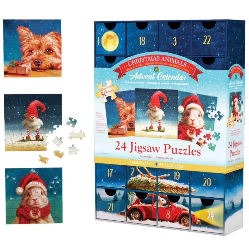 KALENDARZ ADWENTOWY PUZZLE FUNNY CHRISTMAS ANIMALS EUROGRAPHICS 24 X 50 EEMENTÓW