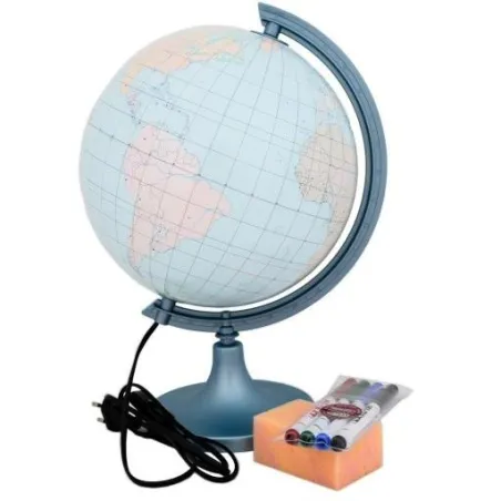 PODŚWIETLANY GLOBUS KONTUROWY 25 CM DO PISANIA FLAMASTRAMI – Z OZNACZENIAMI PAŃSTW