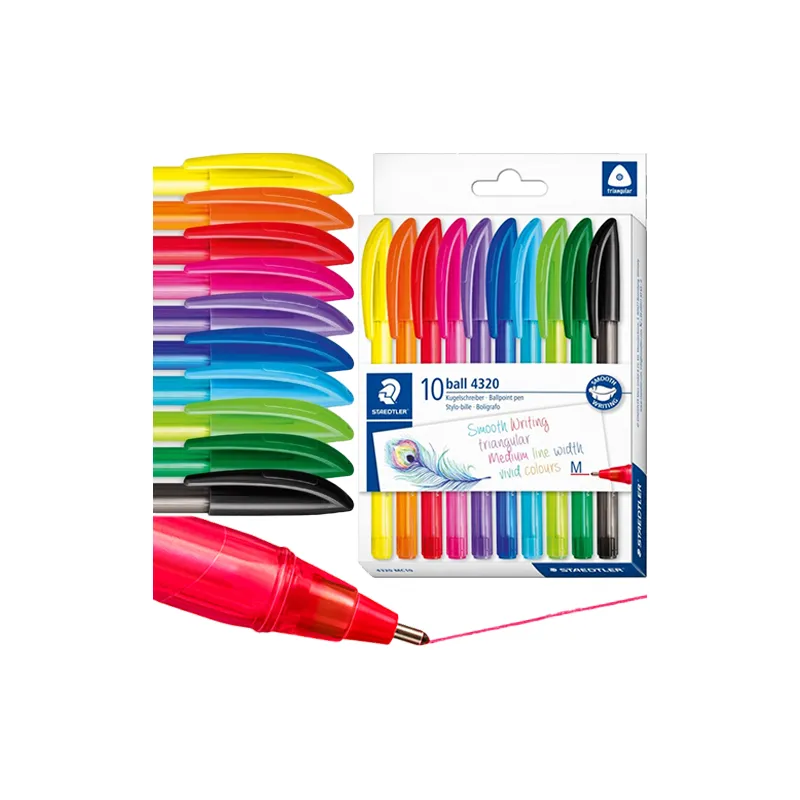 TRÓJKĄTNE DŁUGOPISY KULKOWE 10 KOLORÓW WYRAZISTE PISANIE
