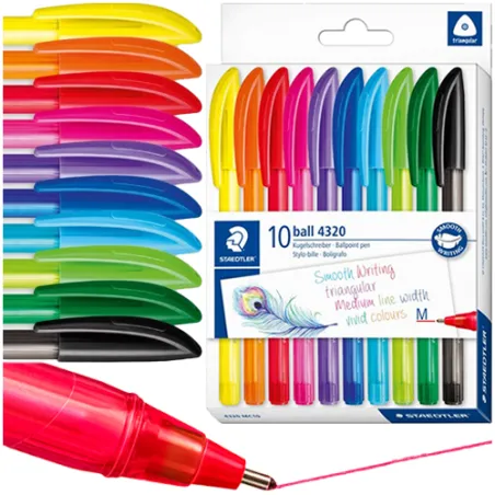 TRÓJKĄTNE DŁUGOPISY KULKOWE 10 KOLORÓW WYRAZISTE PISANIE