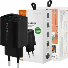 VIDVIE PLE248 SZYBKA ŁADOWARKA SIECIOWA USB A + TYPE-C POWER DELIVERY 20W