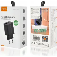 VIDVIE PLE248 SZYBKA ŁADOWARKA SIECIOWA USB A + TYPE-C POWER DELIVERY 20W