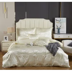 POŚCIEL ATŁASOWA Z HAFTEM 160X200 CM KREMOWA