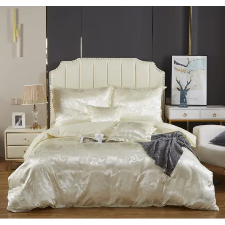 Pościel Atłasowa Z Haftem 160X200 Cm Kremowa